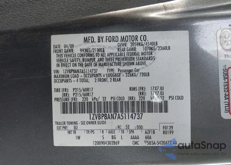 2010 Ford Mustang V6 z USA, uszkodzony, nr VIN 1ZVBP8AN7A5114737